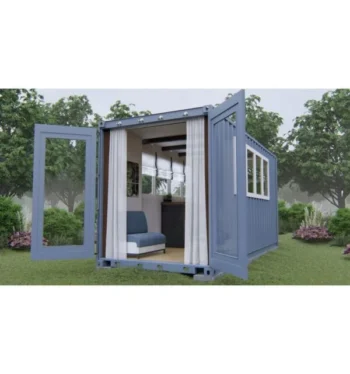 Inexpensive garden shed made from a 20-foot shipping container