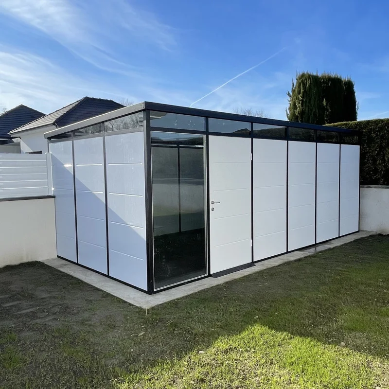 abri-jardin-isole-modulaire-6x3m-blanc-avec-toiture-monopente-profil-noir Insulated Garden Shed 6x3m – Modular, Durable and Ready to Install